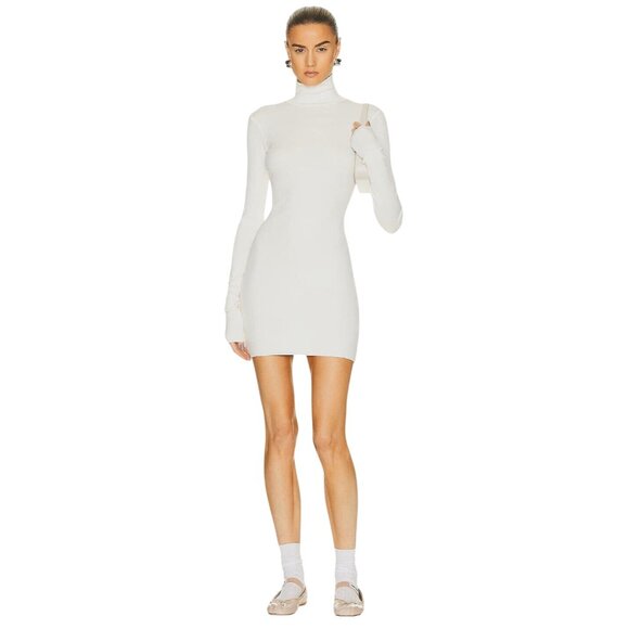 Eterne Long Sleeve Turtleneck Mini Dress in Cream Medium New Womens